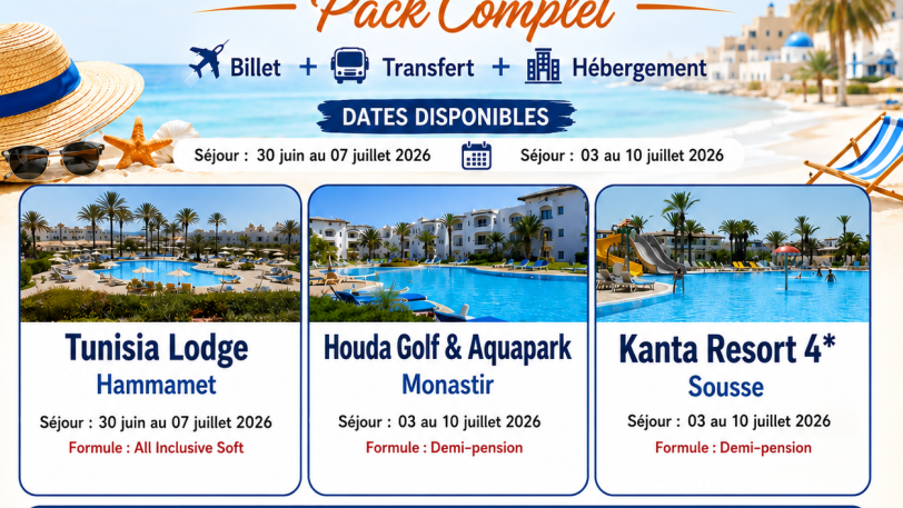 🌴✈️ Offres Tunisie – Été 2026 ✈️🌴hammamet sousse monastir
