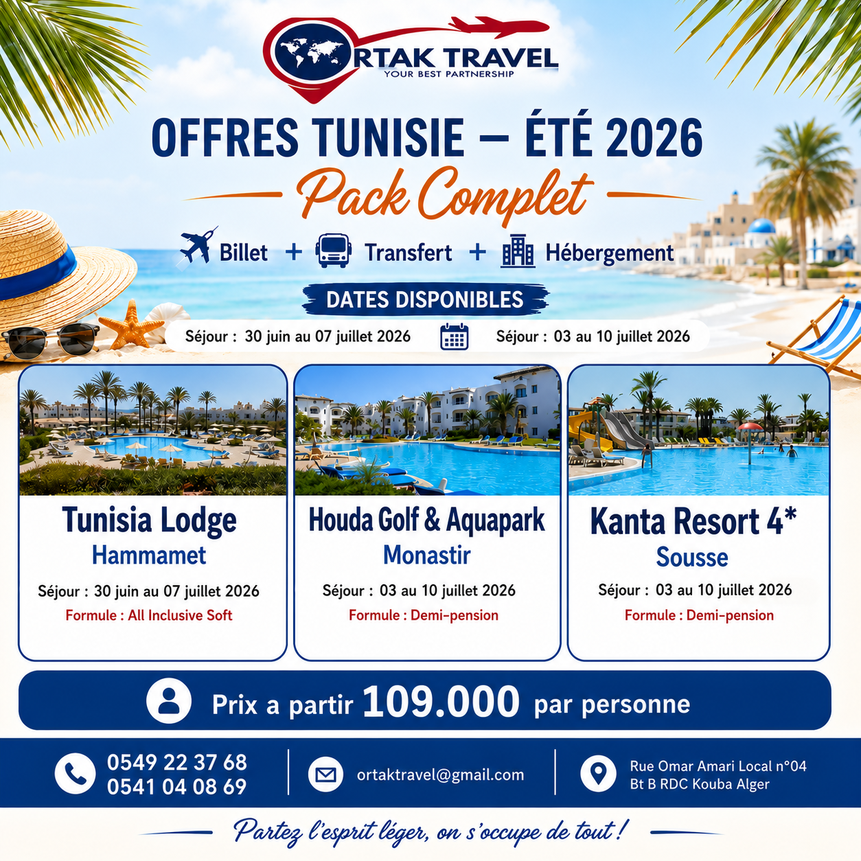 🌴✈️ Offres Tunisie – Été 2026 ✈️🌴hammamet sousse monastir
